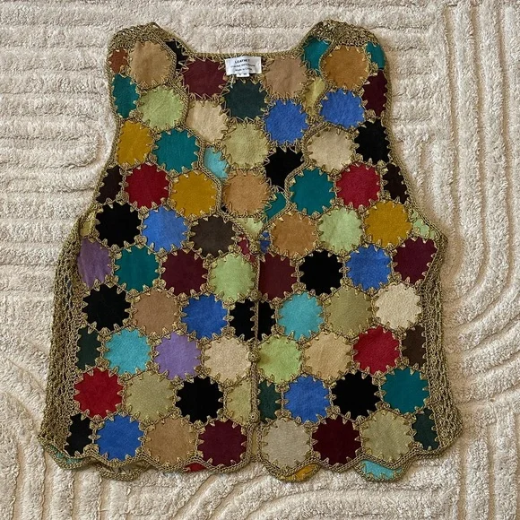 Vintage Multicolor Patchwork Crochet Vest - Picture 2 of 10